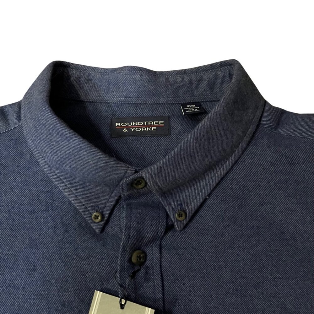 Roundtree & Yorke 4XB Portuguese Flannel Shirt Navy Blue Button Down NEW - Picture 5 of 16